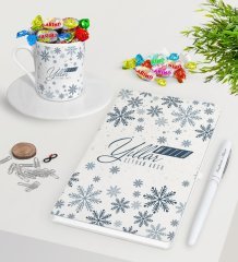 Kişiye Özel Yılbaşı Mutlu Yıllar Beyaz Defter Kalem Türk Kahvesi Fincanı ve Haribo Şeker Hediye Seti-17