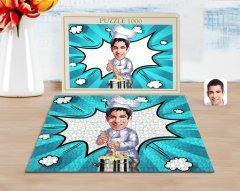 Kişiye Özel Erkek Aşçı Karikatürlü 1000 Parça Profesyonel Puzzle-1