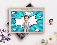 Kişiye Özel Erkek Aşçı Karikatürlü 1000 Parça Profesyonel Puzzle-1