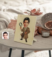 Kişiye Özel Erkek Müfettiş Karikatürlü Dekoratif Ahşap Çerçeve Model 1