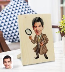 Kişiye Özel Erkek Müfettiş Karikatürlü Dekoratif Ahşap Çerçeve Model 1