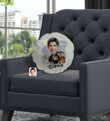 Kişiye Özel İsimli Erkek Avukat Karikatürlü Yuvarlak Dekoratif Kırlent Yastık-2