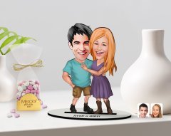 Kişiye Özel Sevgililer Karikatürlü 3D Ahşap Biblo ve Çikolatalı Kalp Bonbon Draje Hediye Seti-80