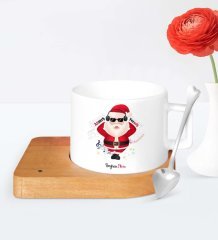 Kişiye Özel Noel Baba Ahşap Altlıklı Seramik Fincan - 2