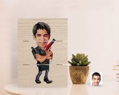 Kişiye Özel Erkek Kuaför Karikatürlü Otantik Masaüstü Ahşap Palet Çerçeve-1