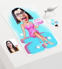 Kişiye Özel Bayan Doğum Günü Karikatür 240 Parça A3 Puzzle - 1