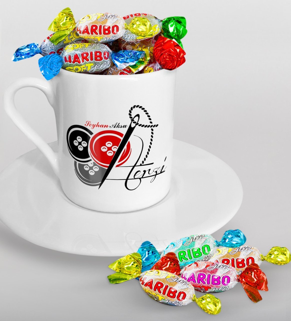 Kişiye Özel Terzi Türk Kahvesi Fincanı ve Haribo Şeker Hediye Seti-2