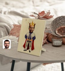 Kişiye Özel Erkek Kral Karikatürlü Dekoratif Ahşap Çerçeve Model 1