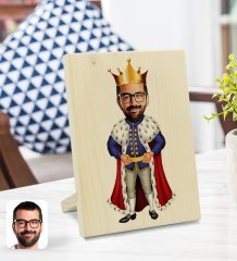 Kişiye Özel Erkek Kral Karikatürlü Dekoratif Ahşap Çerçeve Model 1