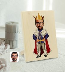 Kişiye Özel Erkek Kral Karikatürlü Dekoratif Ahşap Çerçeve Model 1