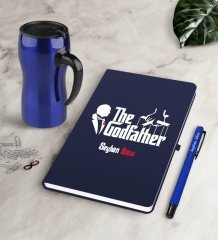 Kişiye Özel The Godfather Lacivert Defter Kalem Termos Mug Seti