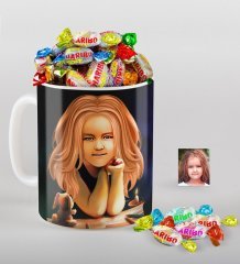Kişiye Özel Kız Çocuk Karikatürlü Kupa ve Haribo Şeker Hediye Seti-10