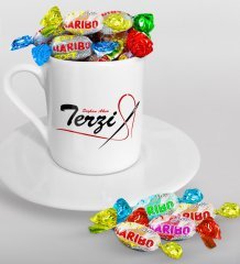 Kişiye Özel Terzi Türk Kahvesi Fincanı ve Haribo Şeker Hediye Seti-1