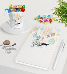 Kişiye Özel Yılbaşı Mutlu Yıllar Beyaz Defter Kalem Türk Kahvesi Fincanı ve Haribo Şeker Hediye Seti-15