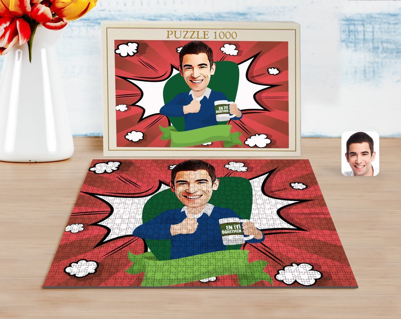 Kişiye Özel En İyi Öğretmen Karikatürlü 1000 Parça Profesyonel Puzzle-1