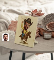 Kişiye Özel Erkek Kovboy Karikatürlü Dekoratif Ahşap Çerçeve Model 2