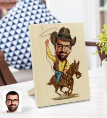 Kişiye Özel Erkek Kovboy Karikatürlü Dekoratif Ahşap Çerçeve Model 2