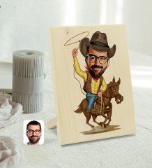 Kişiye Özel Erkek Kovboy Karikatürlü Dekoratif Ahşap Çerçeve Model 2