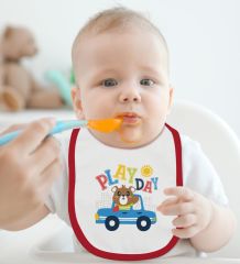 BK Kids Play Day Tasarımlı Kırmızı Bebek Body Zıbın ve Mama Önlüğü Hediye Seti-1