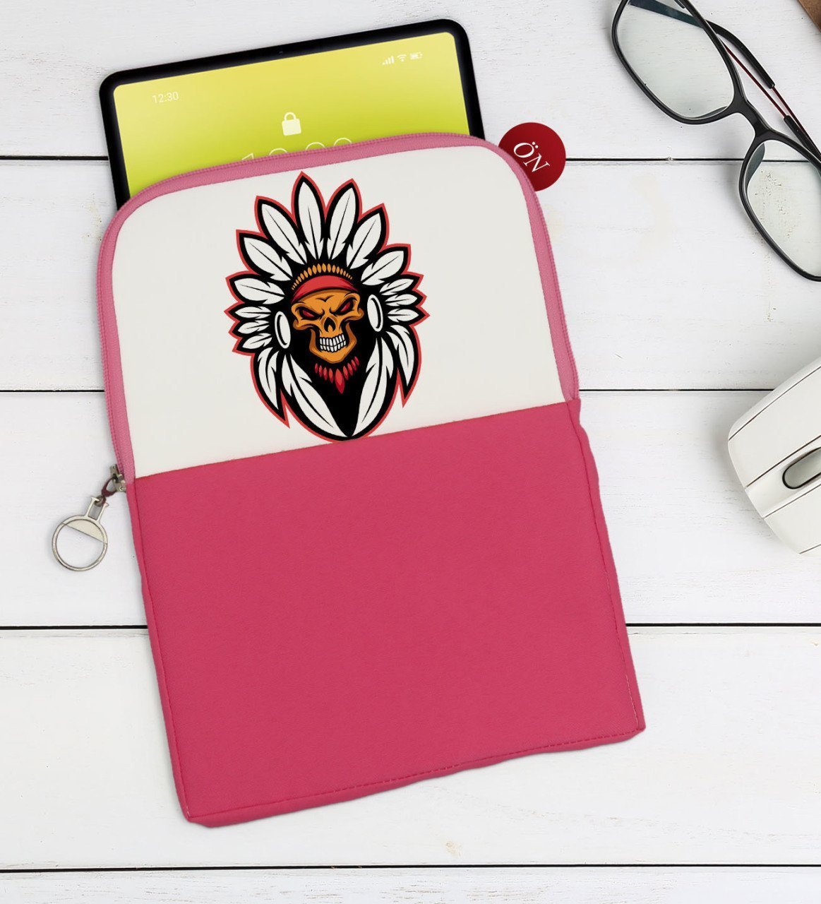 BK Gift Kurukafa Tasarımlı Taşınabilir Koruyucu Tablet Kılıfı & Organizer Çanta - Pembe-6