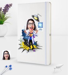 Kişiye Özel Kadın Diş Hekimi Karikatürlü Beyaz Termo Deri Defter 16x24cm Model 1