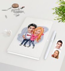 Kişiye Özel Sevgililer Karikatürlü Beyaz Defter Kalem Seti-5