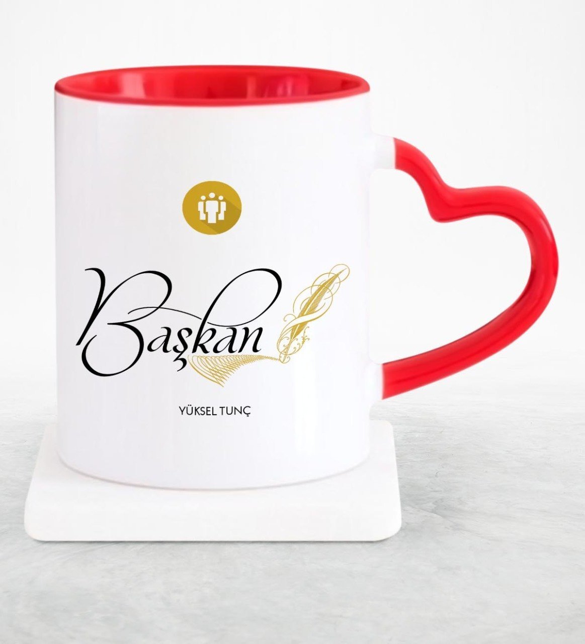 Kişiye Özel Mesleki Başkan Kırmızı Kalpli Kupa Bardak - 3