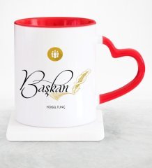 Kişiye Özel Mesleki Başkan Kırmızı Kalpli Kupa Bardak - 3