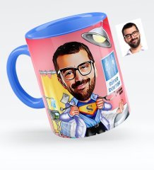 Kişiye Özel Bay Doktor Karikatürlü Mavi Kupa Bardak - 2