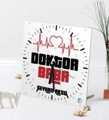 Kişiye Özel Doktor Baba Masaüstü Kare Cam Saat-2