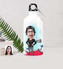 Kişiye Özel Bayan Pilot Karikatürlü Metal Suluk (500 ml.)