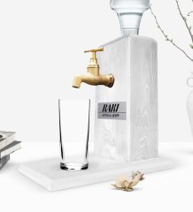 Custom Wooden Natural Rakı Stand with Tap - Vintage White