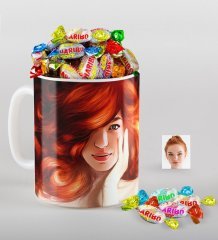 Kişiye Özel Bayan Karikatürlü Kupa ve Haribo Şeker Hediye Seti-45