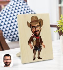 Kişiye Özel Erkek Kovboy Karikatürlü Dekoratif Ahşap Çerçeve Model 1