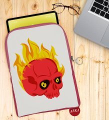 BK Gift Kurukafa Tasarımlı Taşınabilir Koruyucu Tablet Kılıfı & Organizer Çanta - Pembe-5
