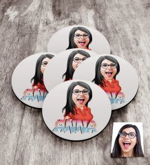 Personalized Lady Cartoon Wooden Badge (5 pcs)