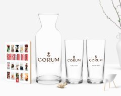 Kişiye Özel Renkli Baskılı Çorum Tasarımlı Turistik İkili Rakı Bardağı Karaf ve Cep Kitabı Hediye Seti-1