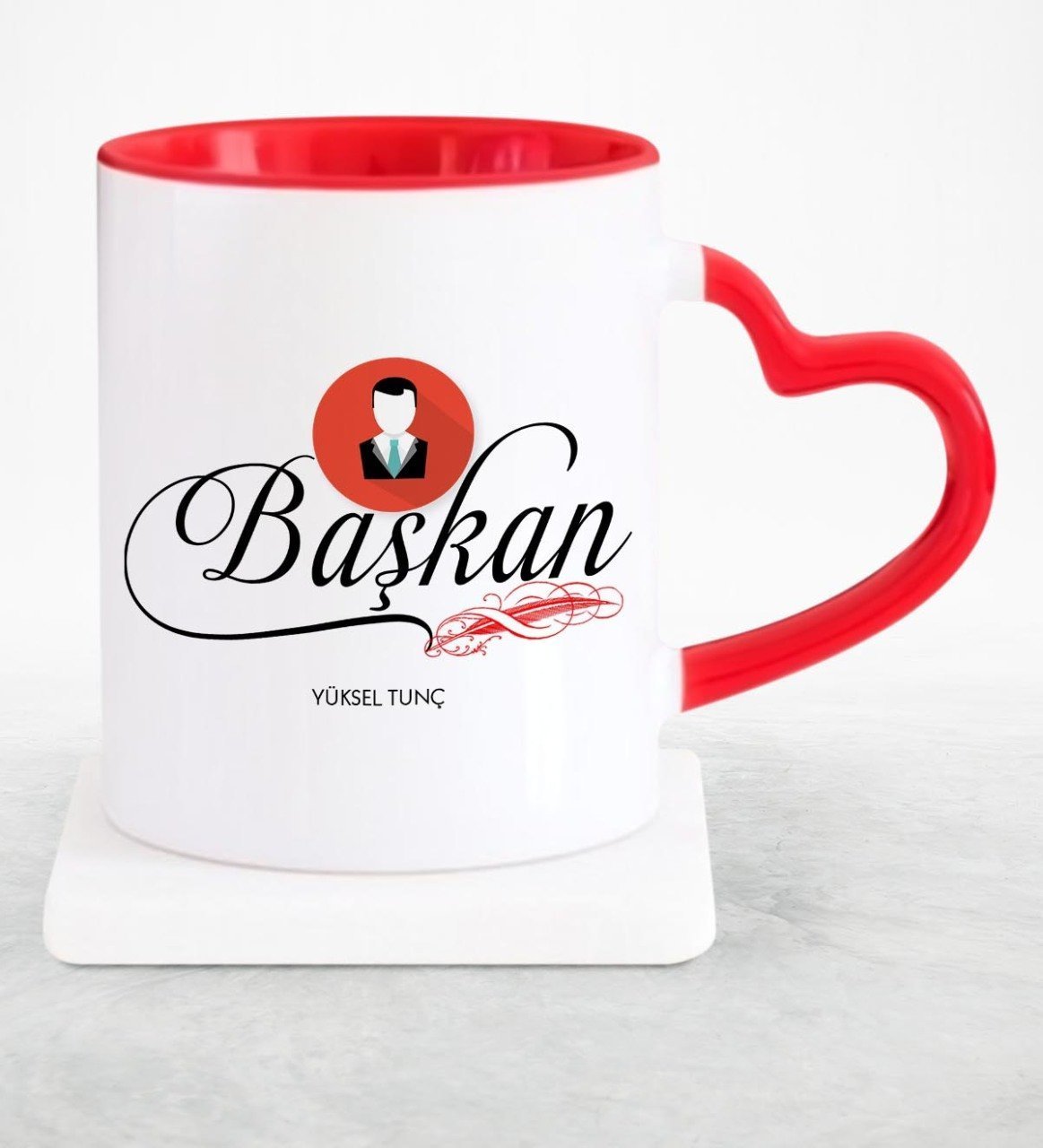 Kişiye Özel Mesleki Başkan Kırmızı Kalpli Kupa Bardak - 2
