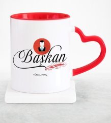 Kişiye Özel Mesleki Başkan Kırmızı Kalpli Kupa Bardak - 2