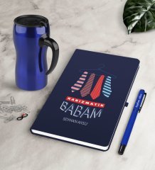 Kişiye Özel Karizmatik Babam Lacivert Defter Kalem Termos Mug Seti