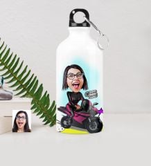 Kişiye Özel Bayan Motorcu Karikatürlü Metal Suluk (500 ml.)