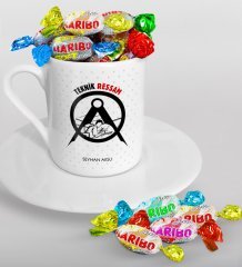 Kişiye Özel Teknik Ressam Türk Kahvesi Fincanı ve Haribo Şeker Hediye Seti-1