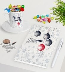 Kişiye Özel Yılbaşı Mutlu Yıllar Beyaz Defter Kalem Türk Kahvesi Fincanı ve Haribo Şeker Hediye Seti-13
