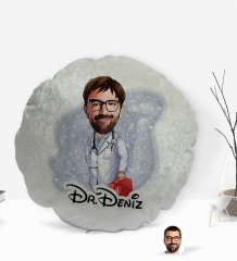 Kişiye Özel İsimli Erkek Acil Tıp Teknisyeni Karikatürlü Yuvarlak Dekoratif Kırlent Yastık-1