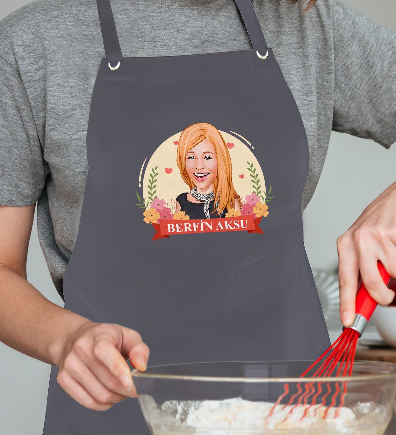 BK Gift Kişiye Özel Anneler Günü Karikatürlü Profesyonel Antrasit Mutfak Önlüğü, Aşçı Önlüğü, Şef Önlüğü, Arkadaşa Hediye-16