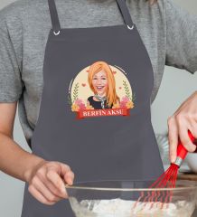 BK Gift Kişiye Özel Anneler Günü Karikatürlü Profesyonel Antrasit Mutfak Önlüğü, Aşçı Önlüğü, Şef Önlüğü, Arkadaşa Hediye-16