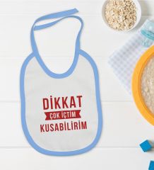 BK Kids Dikkat Çok İçtim Tasarımlı Mavi Bebek Mama Önlüğü-1