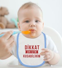 BK Kids Dikkat Çok İçtim Tasarımlı Mavi Bebek Mama Önlüğü-1