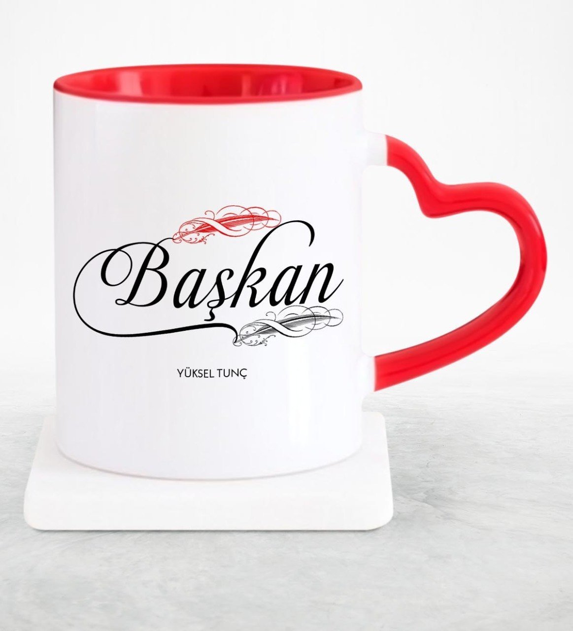 Kişiye Özel Mesleki Başkan Kırmızı Kalpli Kupa Bardak - 1