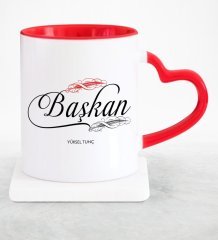 Kişiye Özel Mesleki Başkan Kırmızı Kalpli Kupa Bardak - 1